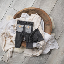 Load image into Gallery viewer, David Pants, Bonnet + Sleeper Cap | Dark Grey Duo-Tone Waffle Outfit Set
