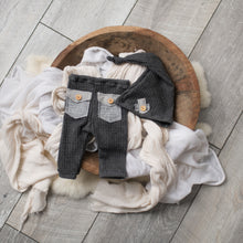 Load image into Gallery viewer, David Pants, Bonnet + Sleeper Cap | Dark Grey Duo-Tone Waffle Outfit Set
