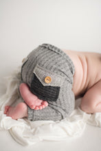 Load image into Gallery viewer, David Pants, Bonnet + Sleeper Cap | Light Grey Duo-Tone Waffle Outfit Set