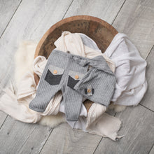 Load image into Gallery viewer, David Pants, Bonnet + Sleeper Cap | Light Grey Duo-Tone Waffle Outfit Set