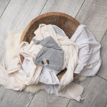 Load image into Gallery viewer, David Pants, Bonnet + Sleeper Cap | Light Grey Duo-Tone Waffle Outfit Set