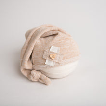 Load image into Gallery viewer, Darla Pants + Sleeper Cap | Beige Terry Outfit Set with Heart Details