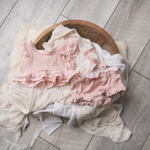 Load image into Gallery viewer, Grace Sitter Romper + Headband | Pink Sitter Romper + Headband Outfit Set