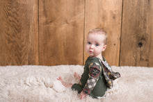 Load image into Gallery viewer, Shawn Sitter Hooded Romper | Green + Plaid
