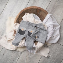 Load image into Gallery viewer, David Pants, Bonnet + Sleeper Cap | Light Grey Duo-Tone Waffle Outfit Set
