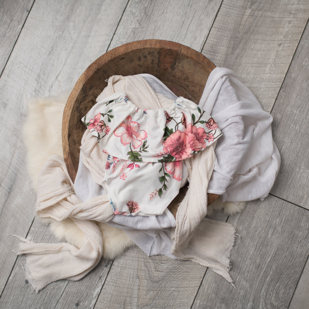 Serena Romper | White, Pink + Teal Floral Outfit Set